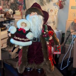 AVAILABLE - Vintage 17" tall Dan Dee Santa Clause w/ 8" doll in hand.